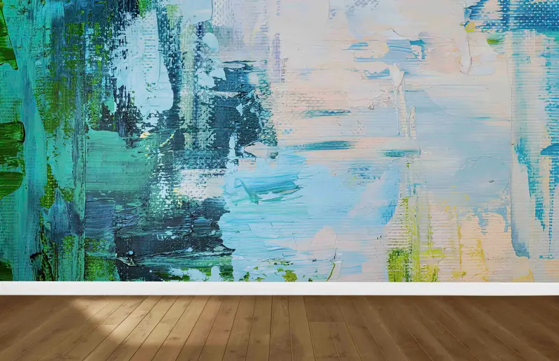 Çağdaş Petrol, Yeşil ve Mavi Modern Soyut Baskılı Duvar Kağıdı