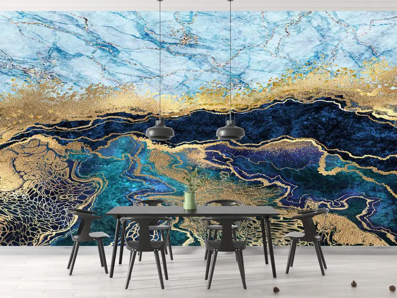 エレガントでモダンな大理石プリント壁紙: ゴールドのきらめくデザイン