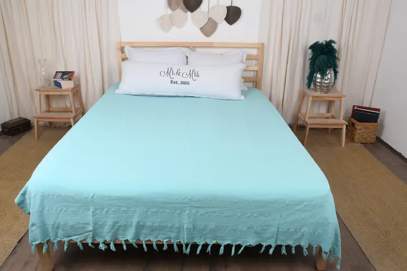 Wedding Hand Made Gift, Monogram Blanket, Christmas Tablecloth, Decorative Blanket, Custom Blanket, Best Friend Gift, 92x70 Cotton Stonewashed Towel - 7