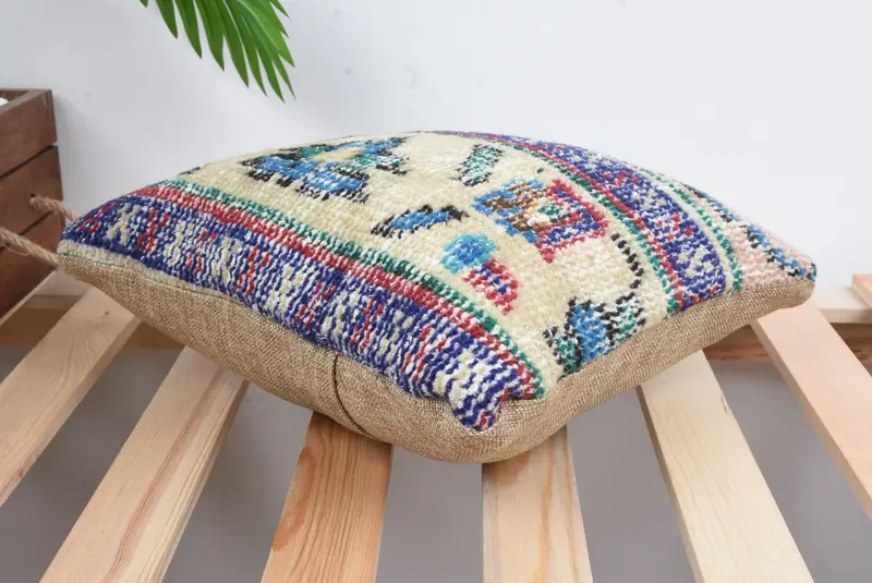 Boho Pillow, Comfy Throw Pillow Case, Customized Pillow, Ethnical Kilim Rug Pillow, Cushion Cover, Turkish Kilim Pillow, 12x12 Blue Cushion - 6