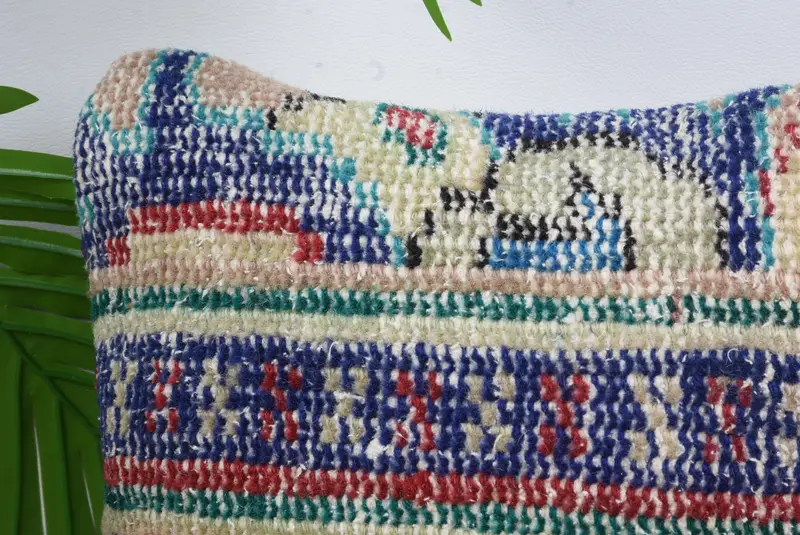 Boho Pillow, Comfy Throw Pillow Case, Customized Pillow, Ethnical Kilim Rug Pillow, Cushion Cover, Turkish Kilim Pillow, 12x12 Blue Cushion - 2