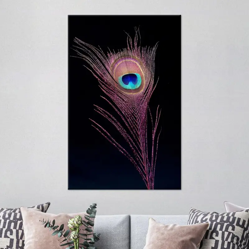 Tüylü Tavuskuşu Mor Trendy Baskılı Kanvas Tablo