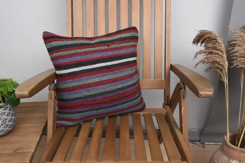 Indoor Pillow Sham, Cushion Cover, Ethnical Kilim Rug Pillow, Kilim Pillow, Boho Pillow, 16x16 Green Pillow Sham, Wholesale Pillow Sham - 1