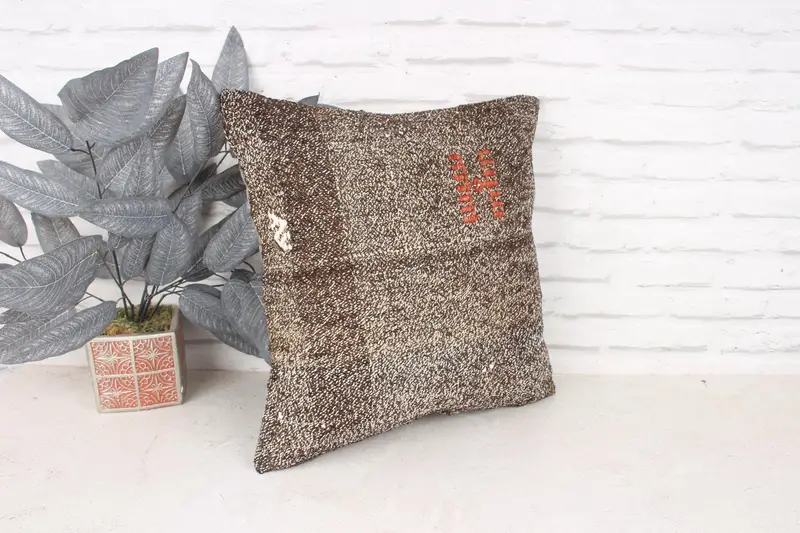 Pillow Cover, Vintage Kilim Pillow, Ethnical Kilim Rug Pillow, Vintage Kilim Throw Pillow, Bed Cushion Cover, 18x18 Brown Pillow, Yoga Pillow - 3