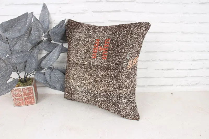Pillow Cover, Vintage Kilim Pillow, Ethnical Kilim Rug Pillow, Vintage Kilim Throw Pillow, Bed Cushion Cover, 18x18 Brown Pillow, Yoga Pillow - 4