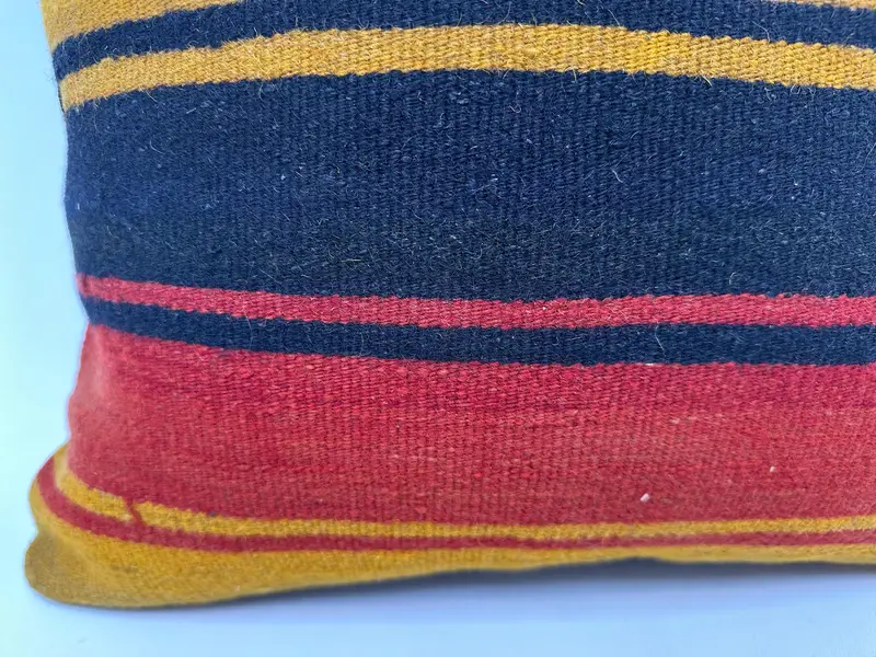 Red & Yellow Striped Throw Pillow, 20x20 Inches, Embroidered Cotton Cushion - 2