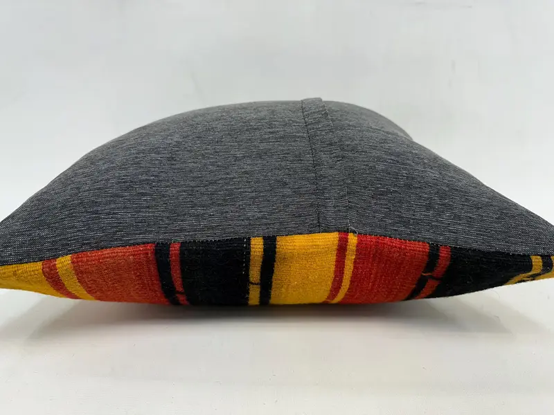 Red & Yellow Striped Throw Pillow, 20x20 Inches, Embroidered Cotton Cushion - 7