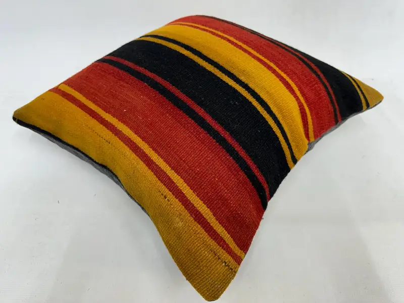 Red & Yellow Striped Throw Pillow, 20x20 Inches, Embroidered Cotton Cushion - 6