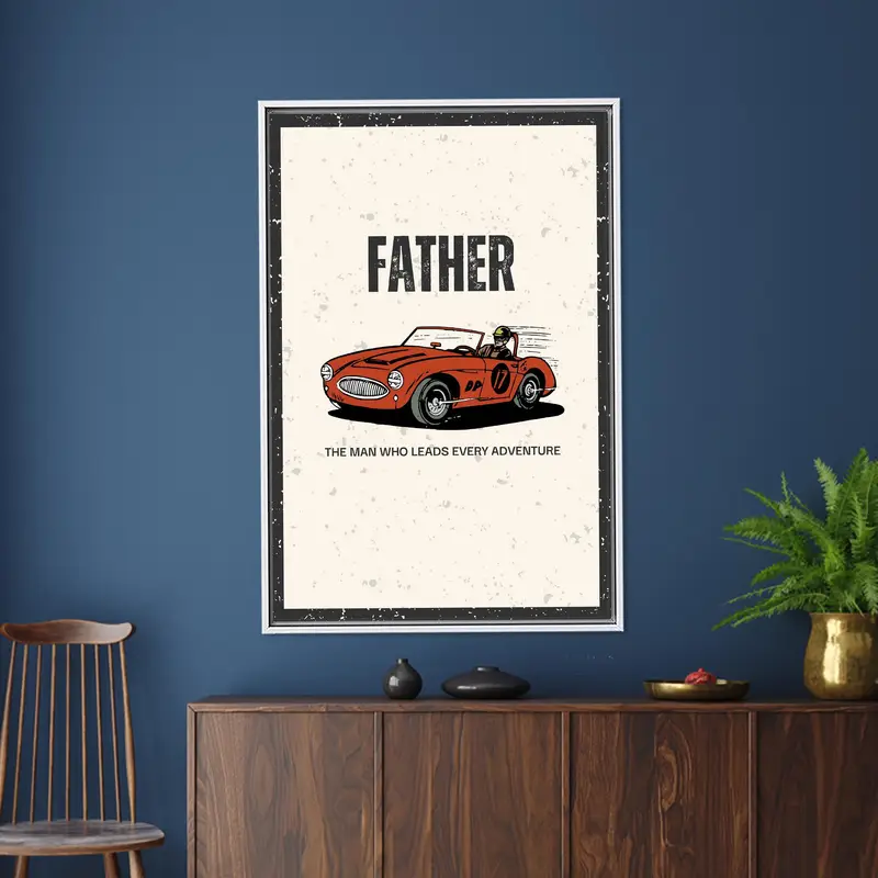 Vintage Car Dad Canvas Wall Art: Father’s Day Gift, Adventure Dad Poster, Classic Race Car Print - 1