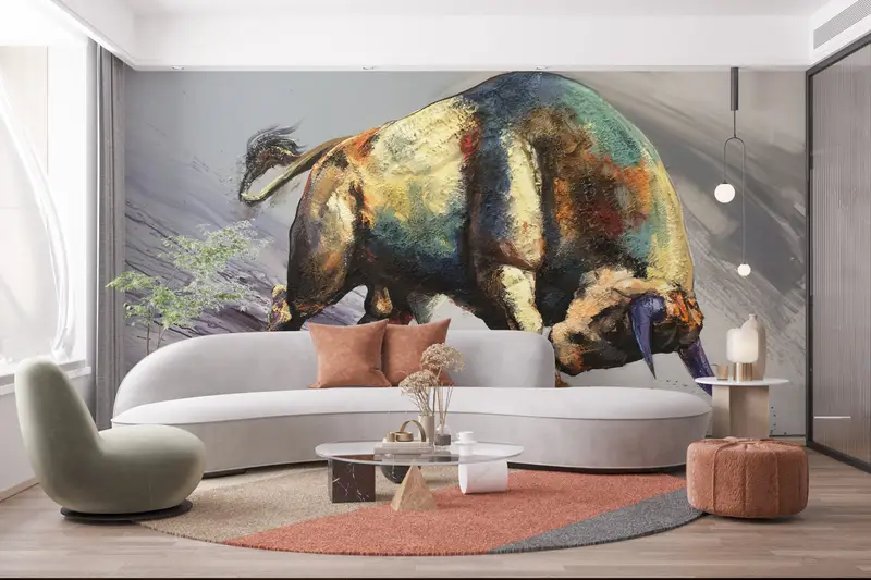 Animal Wall Mural,Bull Paintign Print,Custom Wall Paper,Abstract Bull Wallpaper,Paper Wall Art ,3d Wall Paper,Modern Wall Print, - 6