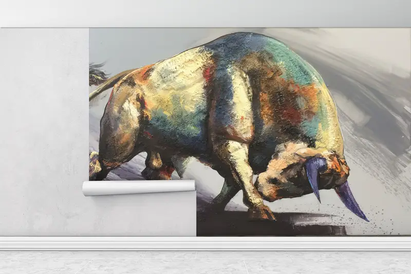 Animal Wall Mural,Bull Paintign Print,Custom Wall Paper,Abstract Bull Wallpaper,Paper Wall Art ,3d Wall Paper,Modern Wall Print, - 5