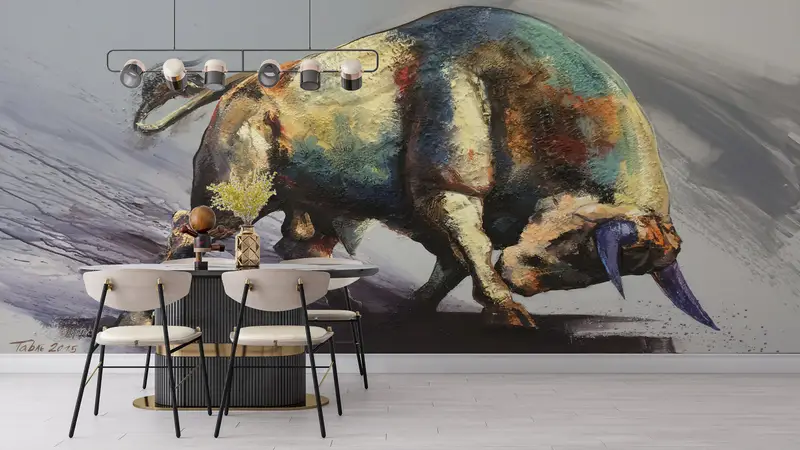 Animal Wall Mural,Bull Paintign Print,Custom Wall Paper,Abstract Bull Wallpaper,Paper Wall Art ,3d Wall Paper,Modern Wall Print, - 2
