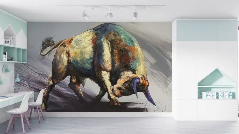 Animal Wall Mural,Bull Paintign Print,Custom Wall Paper,Abstract Bull Wallpaper,Paper Wall Art ,3d Wall Paper,Modern Wall Print, - 8
