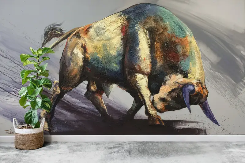 Animal Wall Mural,Bull Paintign Print,Custom Wall Paper,Abstract Bull Wallpaper,Paper Wall Art ,3d Wall Paper,Modern Wall Print, - 7
