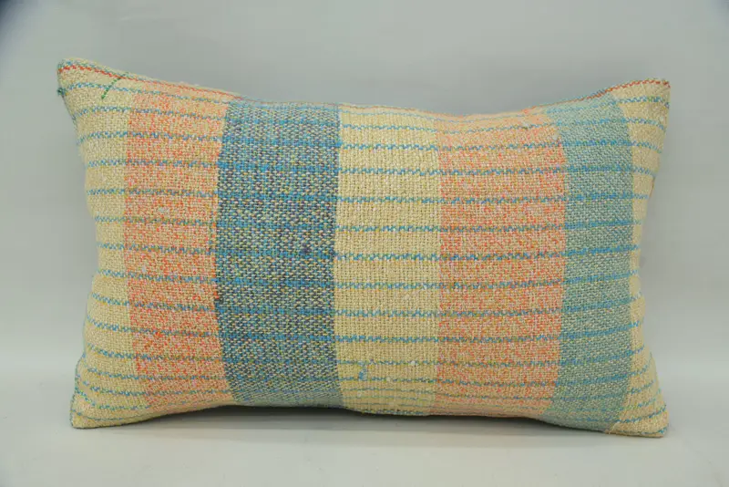Vintage Pillow, Square Throw Cushion Case, Bed Cushion Cover, 12x20 Blue Cushion Case, Cushion Case, Ethnical Kilim Rug Pillow, Vintage Kilim Pillow - 1