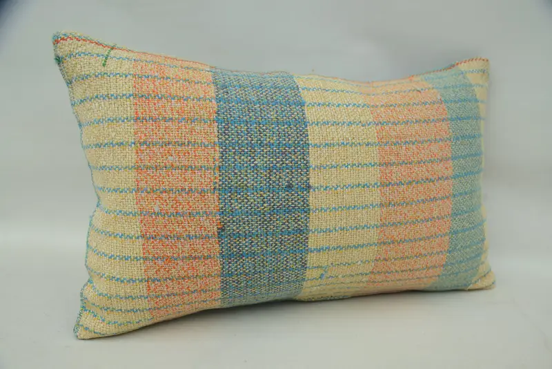 Vintage Pillow, Square Throw Cushion Case, Bed Cushion Cover, 12x20 Blue Cushion Case, Cushion Case, Ethnical Kilim Rug Pillow, Vintage Kilim Pillow - 2