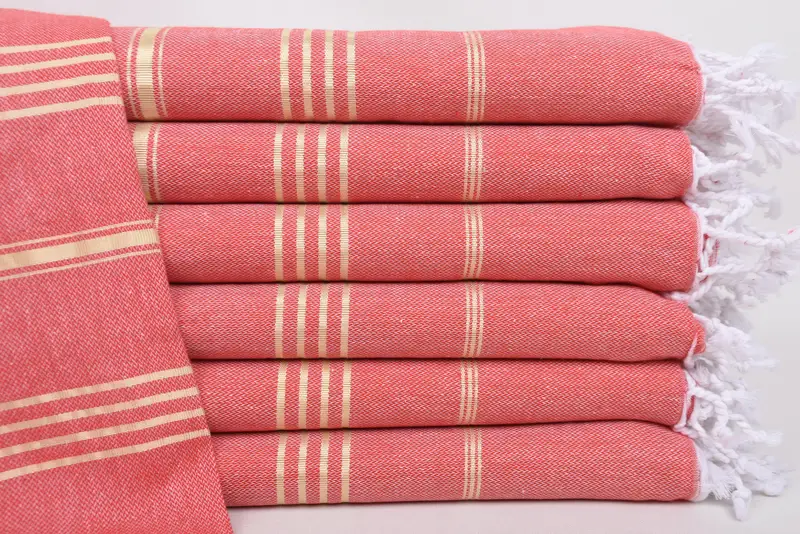Personalized Red-Yellow Striped Turkish Towel, 70x40 Inches, Organic Cotton