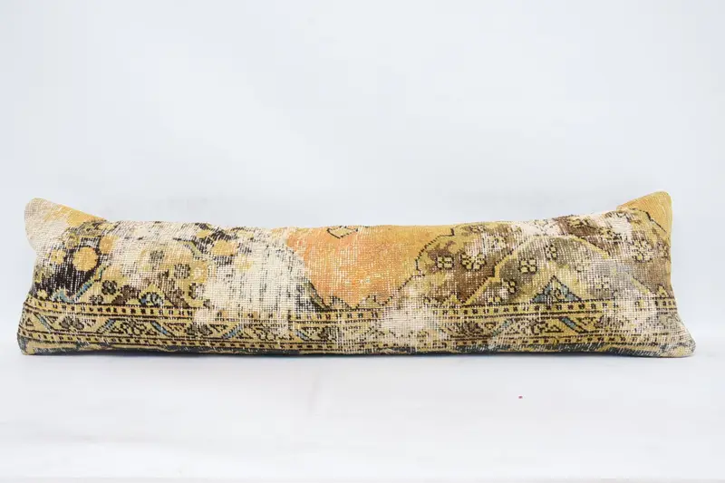 Turkish Corner Pillow, 12x48 Yellow Pillow Sham, Pillow for Sofa, Gift Pillow, Art Deco Cushion, Cushion Case, Ethnical Kilim Rug Pillow - 1