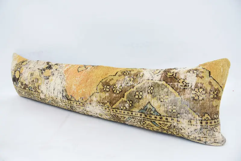 Turkish Corner Pillow, 12x48 Yellow Pillow Sham, Pillow for Sofa, Gift Pillow, Art Deco Cushion, Cushion Case, Ethnical Kilim Rug Pillow - 4