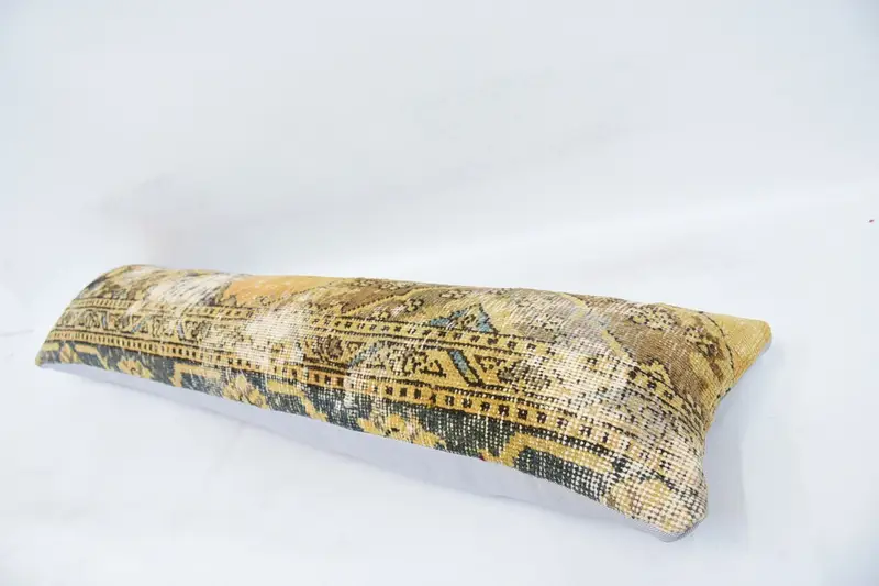 Turkish Corner Pillow, 12x48 Yellow Pillow Sham, Pillow for Sofa, Gift Pillow, Art Deco Cushion, Cushion Case, Ethnical Kilim Rug Pillow - 5