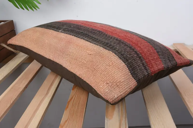 Ethnical Kilim Rug Pillow, Hippie Throw Pillow Cover, Tapestry Pillow, Vintage Pillow, Cushion, 12x20 Brown Pillow Sham, Kilim Cushion Sham - 6