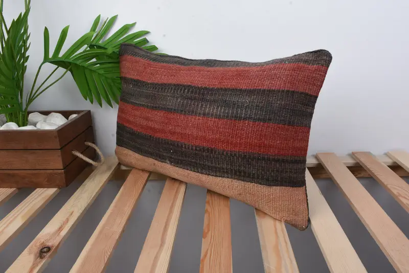 Ethnical Kilim Rug Pillow, Hippie Throw Pillow Cover, Tapestry Pillow, Vintage Pillow, Cushion, 12x20 Brown Pillow Sham, Kilim Cushion Sham - 5