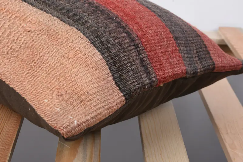 Ethnical Kilim Rug Pillow, Hippie Throw Pillow Cover, Tapestry Pillow, Vintage Pillow, Cushion, 12x20 Brown Pillow Sham, Kilim Cushion Sham - 7