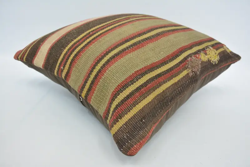 Vintage Pillow, Authentic Cushion Cover, Morroccon Kilim Cushion Cushion Cover, Throw Kilim Pillow, Pillow, 16x16 Brown Pillow Case, Antique Pillows - 6