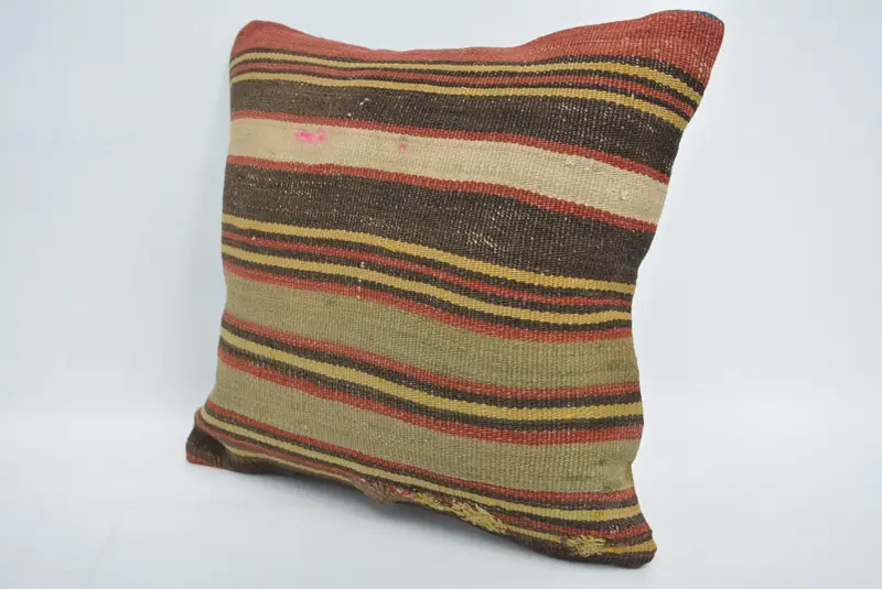 Vintage Pillow, Authentic Cushion Cover, Morroccon Kilim Cushion Cushion Cover, Throw Kilim Pillow, Pillow, 16x16 Brown Pillow Case, Antique Pillows - 4