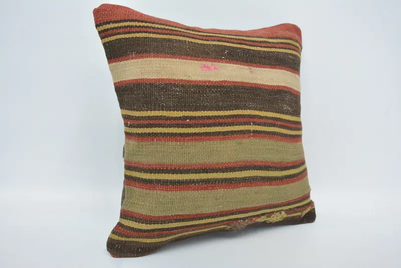 Vintage Pillow, Authentic Cushion Cover, Morroccon Kilim Cushion Cushion Cover, Throw Kilim Pillow, Pillow, 16x16 Brown Pillow Case, Antique Pillows - 3