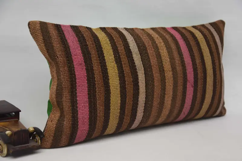 Pillow Case, Bed Pillow Sham, Rustic Pillow, Bright Cushion Case, Turkish Pillow, Kilim Pillow, 12x24 Brown Cushion, Boho Pillow Sham Cover - 2
