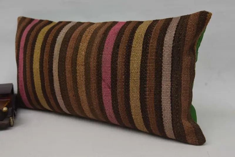 Pillow Case, Bed Pillow Sham, Rustic Pillow, Bright Cushion Case, Turkish Pillow, Kilim Pillow, 12x24 Brown Cushion, Boho Pillow Sham Cover - 3