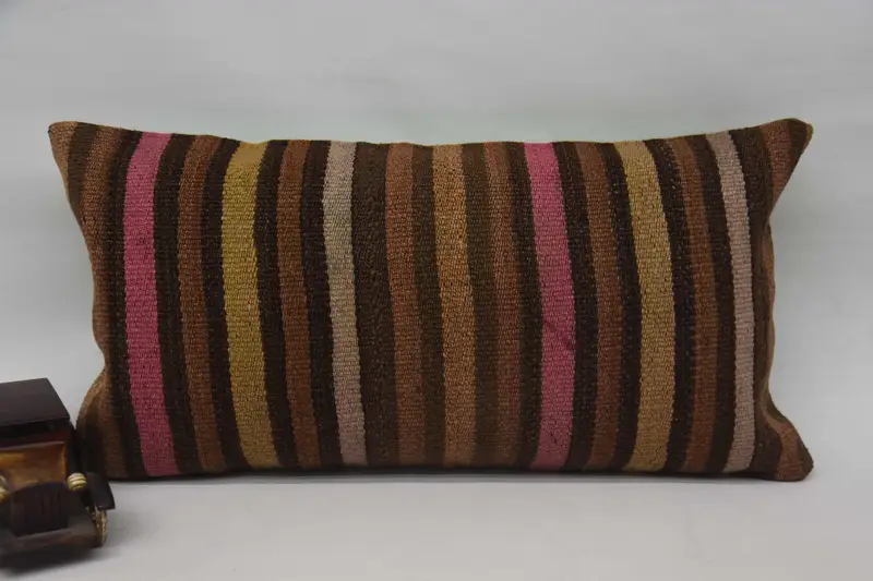 Pillow Case, Bed Pillow Sham, Rustic Pillow, Bright Cushion Case, Turkish Pillow, Kilim Pillow, 12x24 Brown Cushion, Boho Pillow Sham Cover - 1