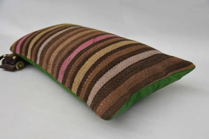 Pillow Case, Bed Pillow Sham, Rustic Pillow, Bright Cushion Case, Turkish Pillow, Kilim Pillow, 12x24 Brown Cushion, Boho Pillow Sham Cover - 6