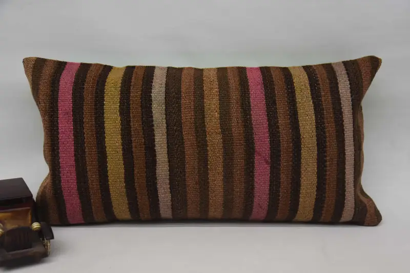 Pillow Case, Bed Pillow Sham, Rustic Pillow, Bright Cushion Case, Turkish Pillow, Kilim Pillow, 12x24 Brown Cushion, Boho Pillow Sham Cover - 4