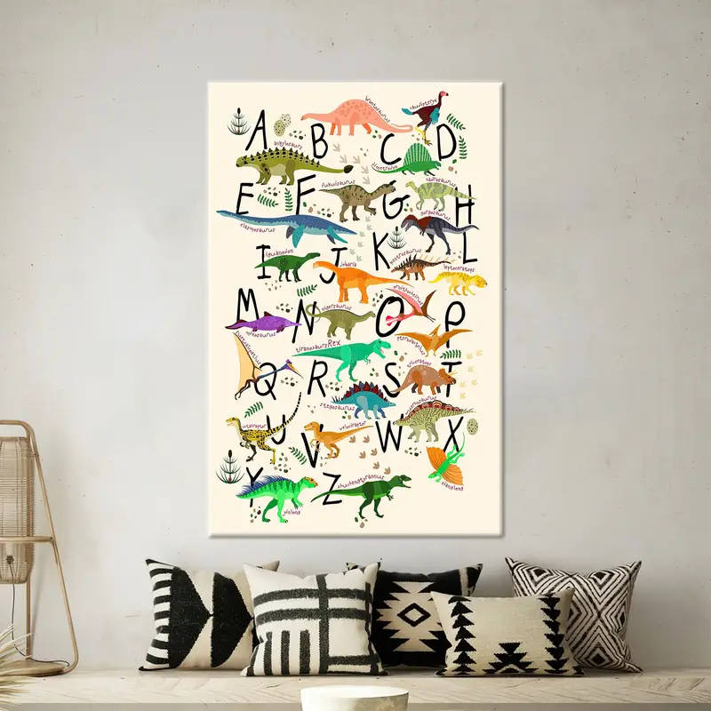 Lienzo moderno con alfabeto de dinosaurios: decoración educativa y popular