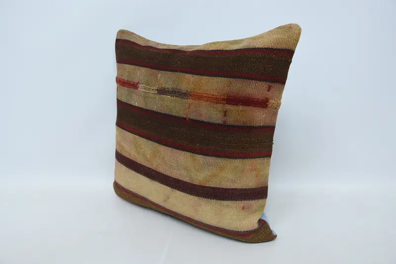 Boho Pillow, Cushion Case, Throw Kilim Pillow, Armchair Pillow, Interior Designer Pillow, Tribal Cushion Cover, 24x24 Beige Pillow Cover - 4