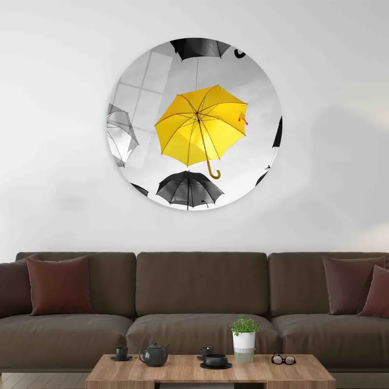 トレンディなイエロー & グレーの傘キャンバス プリント - エレガントな装飾