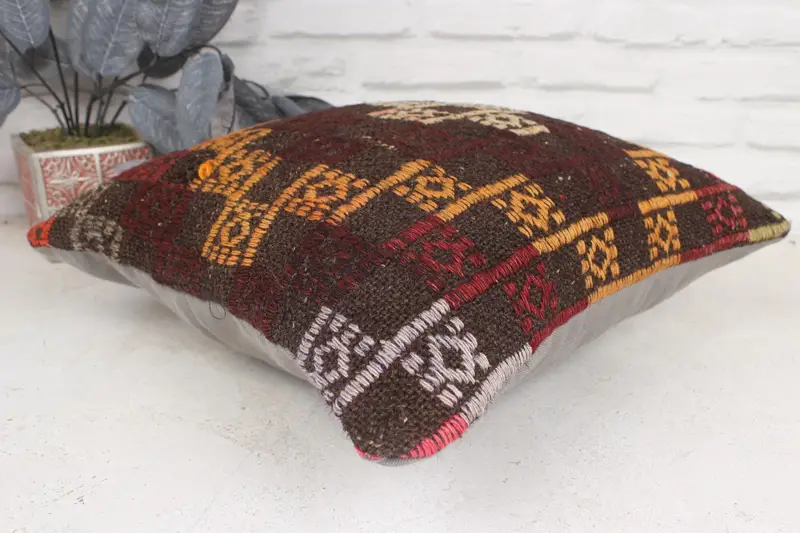 Nomadic Pillow Cover, Antique Pillows, Throw Kilim Pillow, Decorative Bolster Pillow, Pillow Cover, 16x16 Yellow Pillow Sham, Boho Pillow Sham Cover - 6
