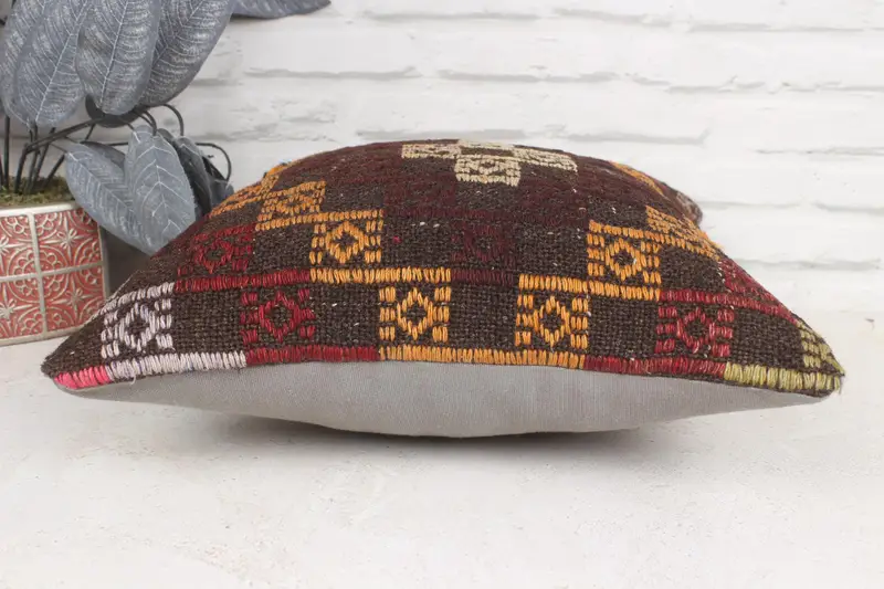 Nomadic Pillow Cover, Antique Pillows, Throw Kilim Pillow, Decorative Bolster Pillow, Pillow Cover, 16x16 Yellow Pillow Sham, Boho Pillow Sham Cover - 5