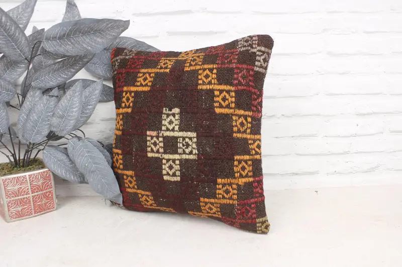 Nomadic Pillow Cover, Antique Pillows, Throw Kilim Pillow, Decorative Bolster Pillow, Pillow Cover, 16x16 Yellow Pillow Sham, Boho Pillow Sham Cover - 4