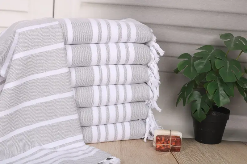 Personalized Turkish Cotton Hand Towel Zigzag Beige, 20x40 inches