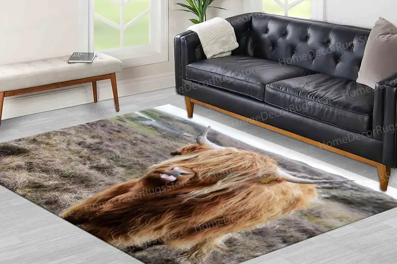 ハイランド牛プリントラグ: 自然風景の家の装飾