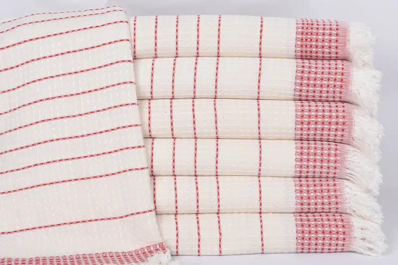 Personalized Turkish Bath Towel Red Waffle, Organic Cotton, 70x40 Inches
