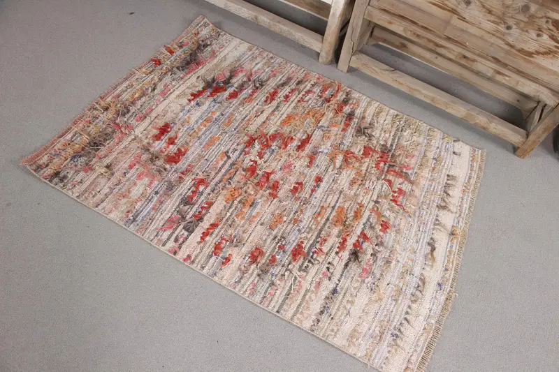 Vintage Küçük Halı, 2.9x4 ft Türk Halısı, Mavi Soyut Yün Halı - 1