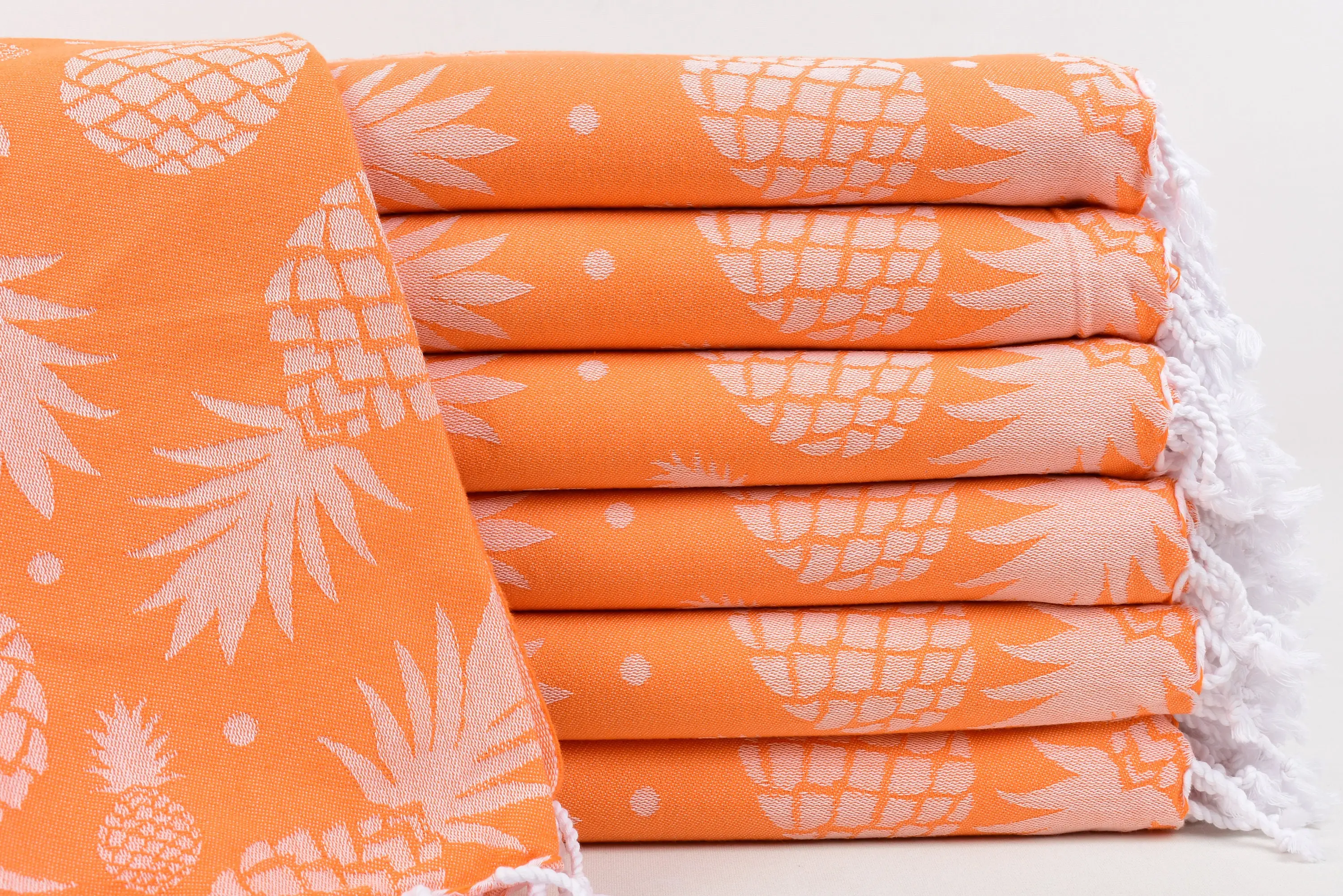 70x36 Orange Pineapple Design Organic Cotton Beach Towel - 1