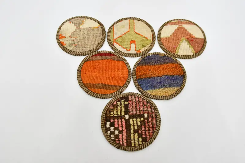 Posavasos redondos bohemios, naranja y verde, juego de seis