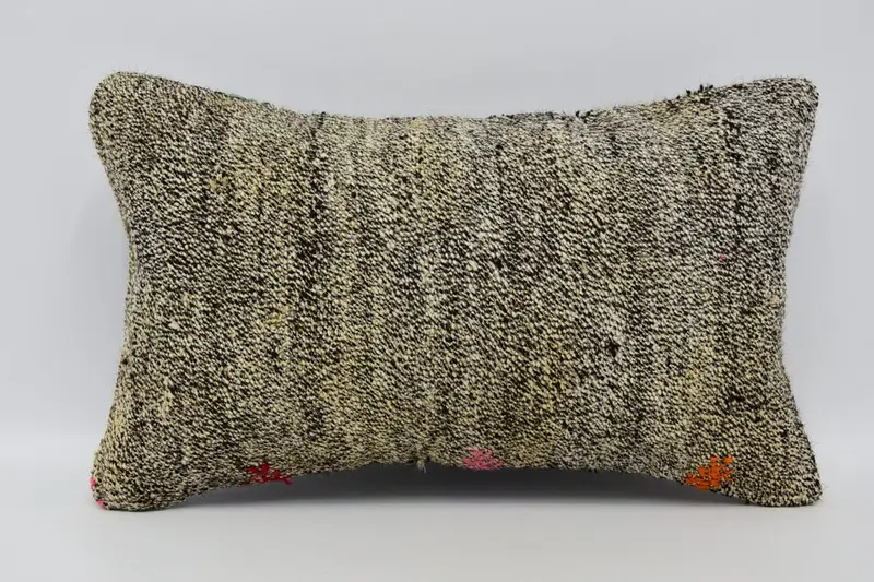 Plaid Vintage Moroccan Cushion Case, Brown 12x20 inch Wool Pillow - 1