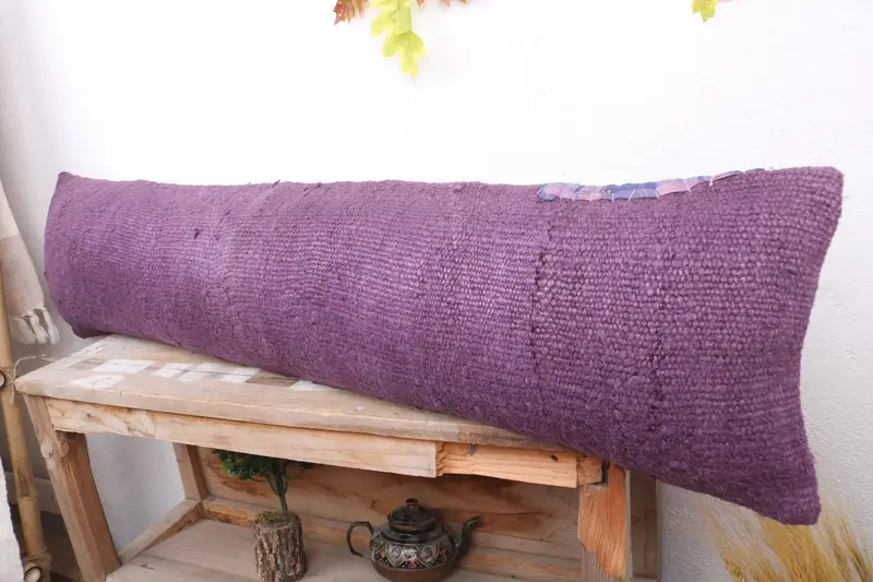 Gift Pillow, Retro Pillow, Handmade Cushion, 12x48 Purple Pillow Cover, Throw Kilim Pillow, Toss Pillow, Boho Pillow Sham Cover, Pillow Sham - 4