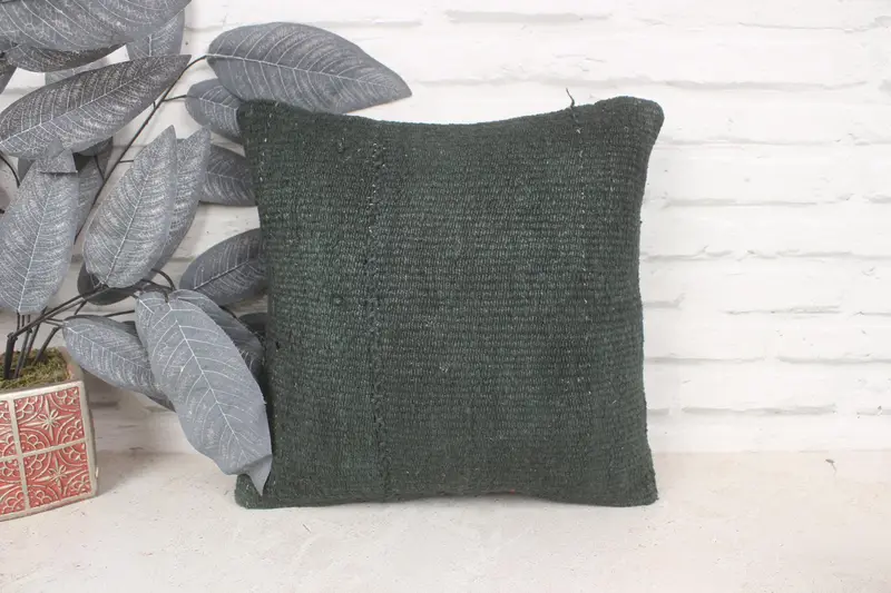 Bed Pillow, Cushion Cover, Kilim Cushion Sham, Kilim Pillow Cover, Pillow for Sofa, 14x14 Green Pillow, Bed Cushion Case - 1
